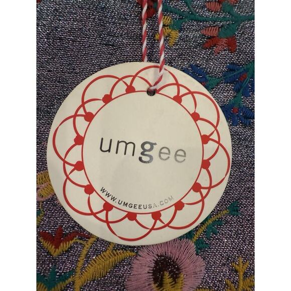 NWT Umgee Metallic‎ Blue Mini Skirt Embroidered Floral Tapestry Boho Festival L - Picture 3 of 9